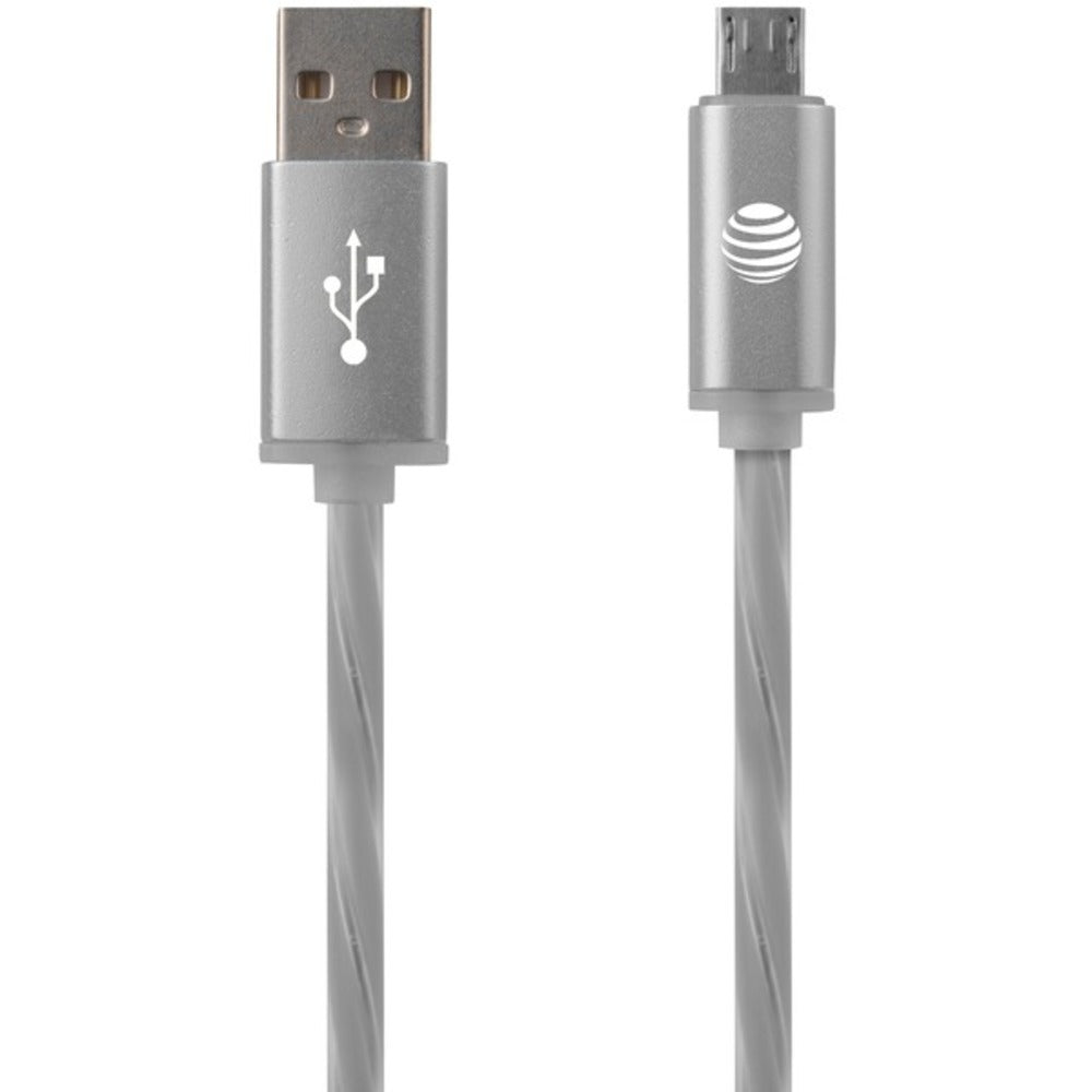 AT&T(R) LMC03-SLV Charge & Sync Illuminated USB to Micro USB Cable, 3f