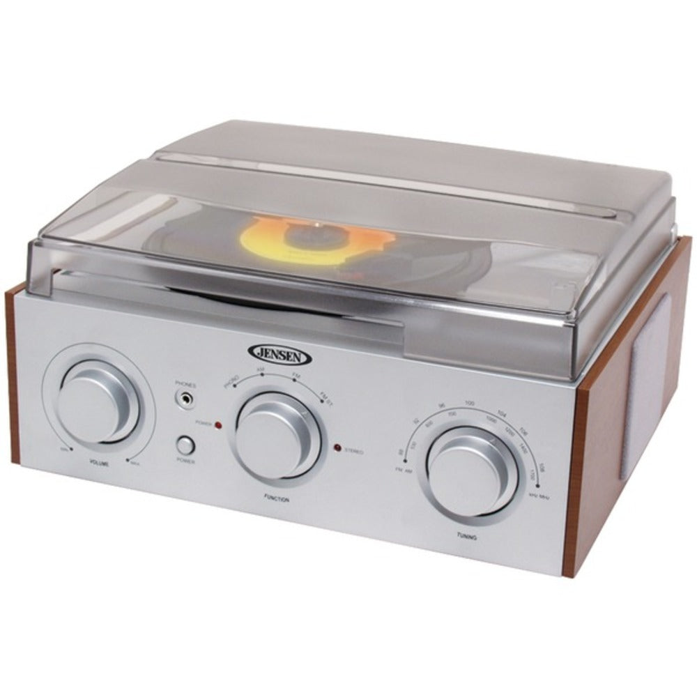 JENSEN(R) JTA-220 3-Speed Stereo Turntable with AM/FM Receiver & 2 Bui