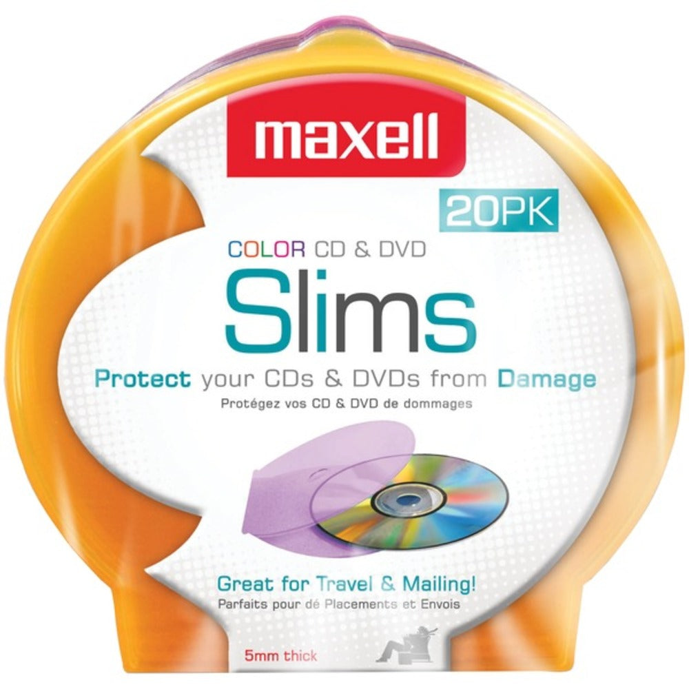 Maxell(R) 190073 Slim CD/DVD Jewel Cases, 20 pk (Assorted Colors)