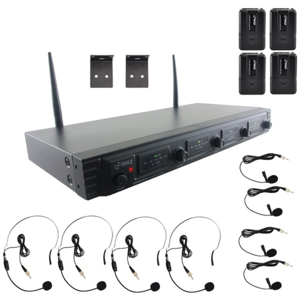 Pyle PDWM4560 UHF Quad Channel Fixed Frequency Wireless Microphone Sys