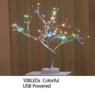 Night Light Home Decoration Bonsai Style Party Cherry Tree Shape LED Light DIY Firework Christmas Gift Plants Switch Copper